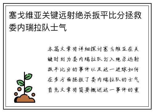 塞戈维亚关键远射绝杀扳平比分拯救委内瑞拉队士气